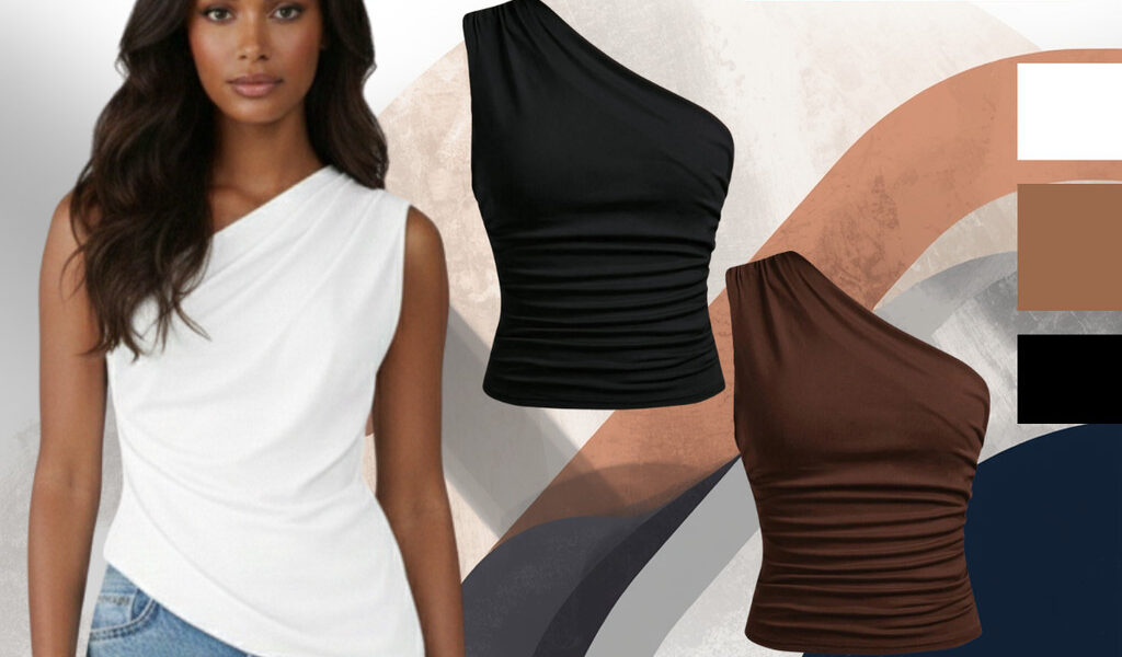 Blusa Feminina Elegante Mula Manca Casual Ombro Único Com Franzido Assimétrica