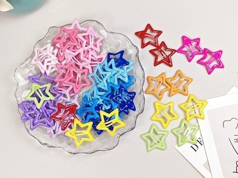 Kit 100 Presilhas de Cabelo Estrela Coloridas Estilo Y2K Dopamina / Antiderrapantes Para Meninas