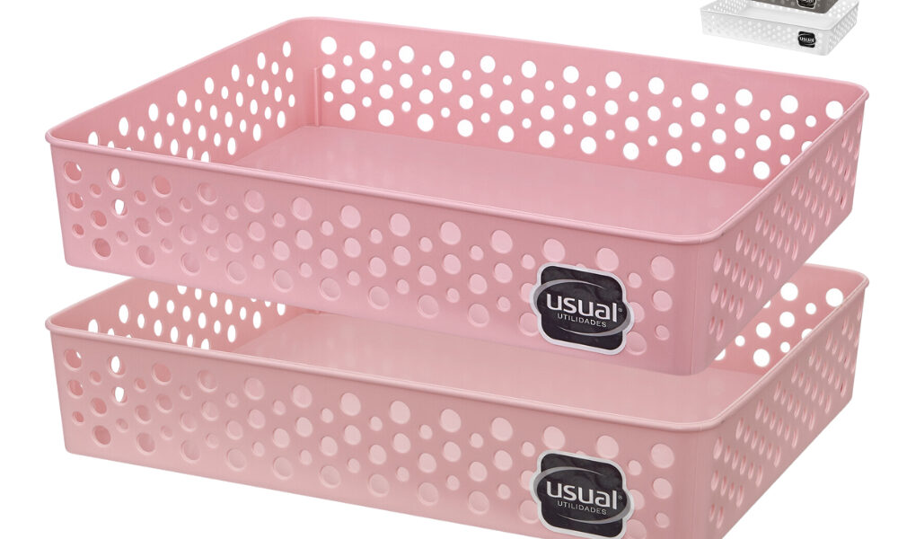 Kit 2 Cestos Organizadores Grande 34x26x6,5 Cestinho Gaveta Caixa Organizadora Multiuso Rattan