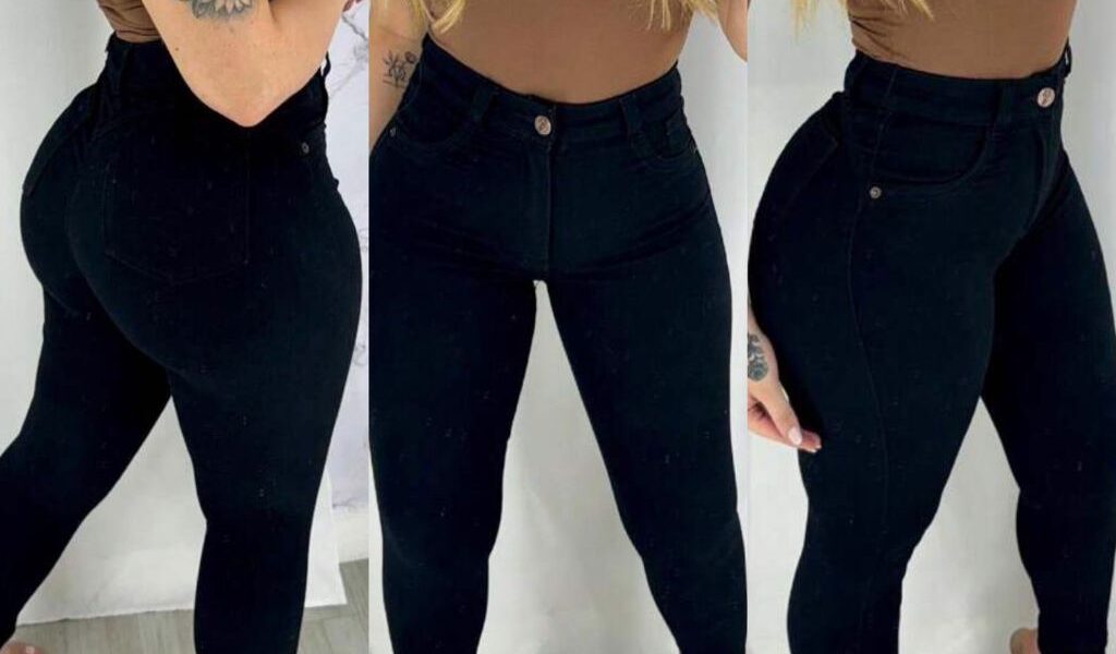 Calça Jeans Preta Feminina Skinny Cintura Alta com Lycra Levanta Bumbum