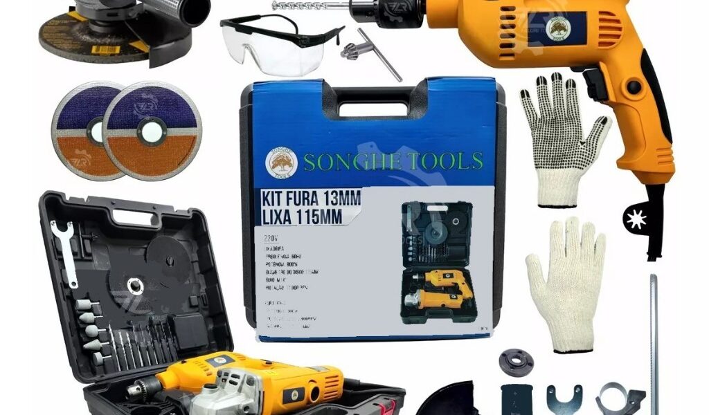 Kit Furadeira / Parafusadeira E Lixadeira / Esmerilhadeira Com 25 Peças E Maleta SH Tools