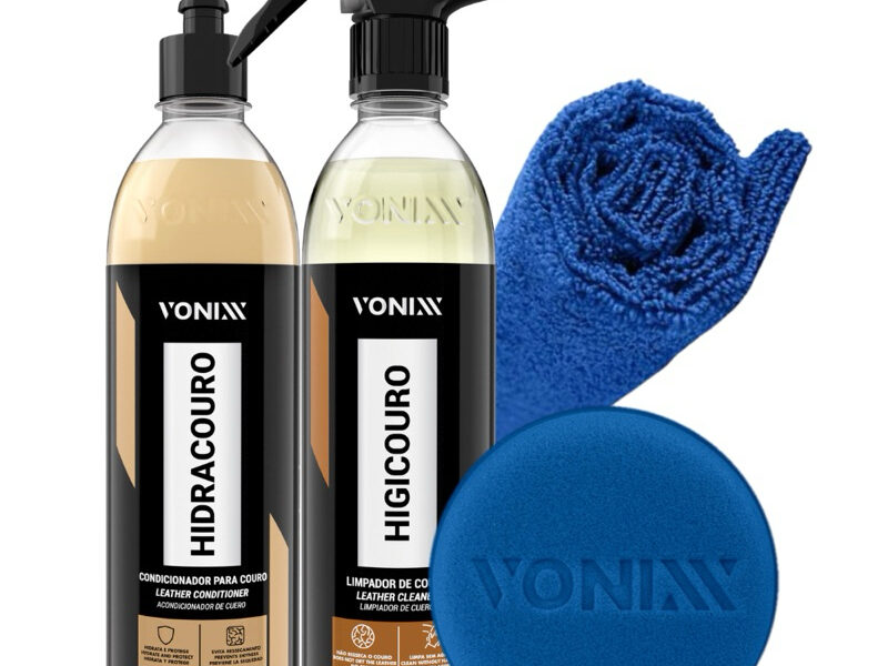 Kit Couro Vonixx Limpar Hidratar Couro Vonixx Higicouro + Hidracouro + Toalha Microfibra + Aplicador