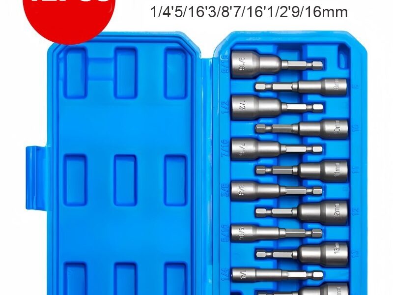 Kit De 12pçs Pontas Bits Soquetes Tipo Cachimbo Magnéticos 8-1/4mm Em Aço P/ Parafusadeira Ferramenta Profissional