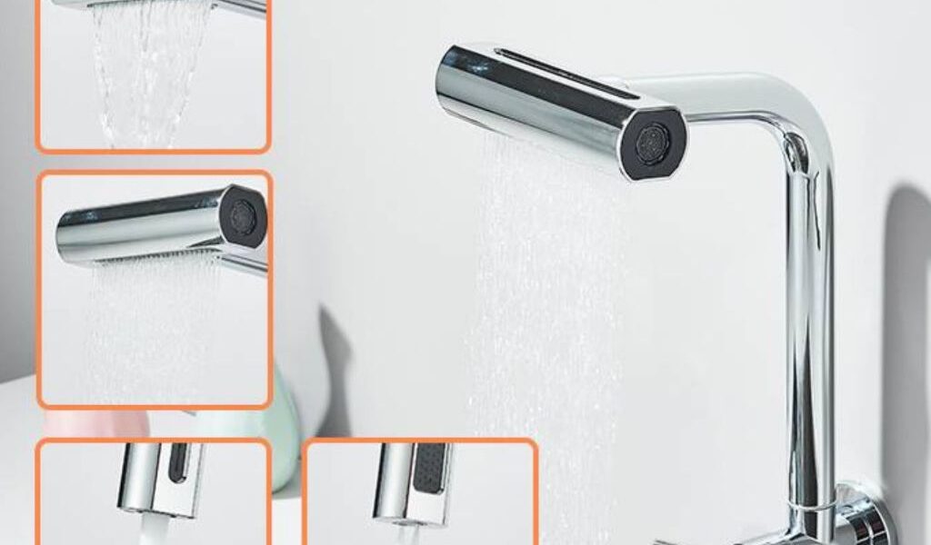 Torneira De Cozinha Cascata 360 Rotação 4 Funções Bocal De Alta Pressão Misturadora De Pia Para Cozinha Na Parede