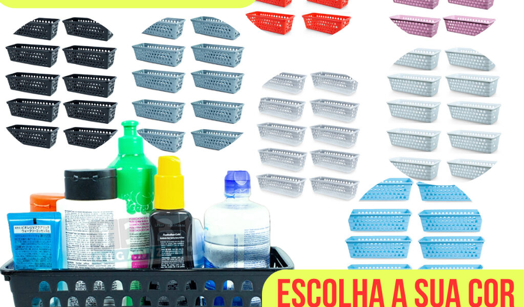 Kit 10 Cestos Multiuso Comprido Retangular Empilhável Gaveta Armário Lavanderia 28x11x8 Cm ESCOLHA SUA COR