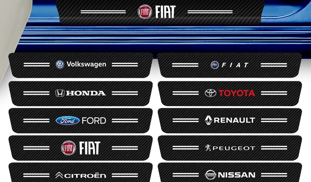 Kit 4 Peças Adesivo Soleira de Porta Carro Varios Modelos Proteção Fibra de Carbono Anti Arranhões