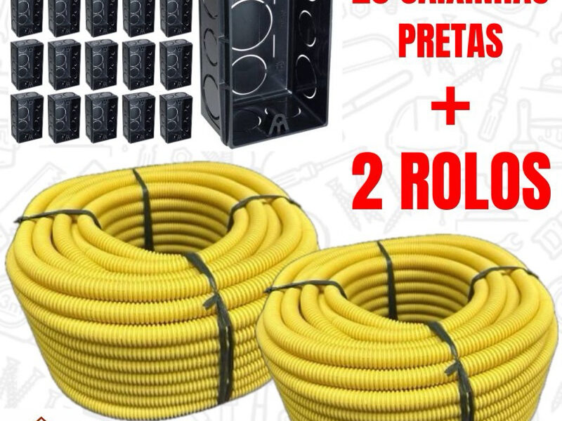 Conduíte Eletroduto Corrugado Kit 2 Unidades + 20 Caixinhas 4x2 Preta