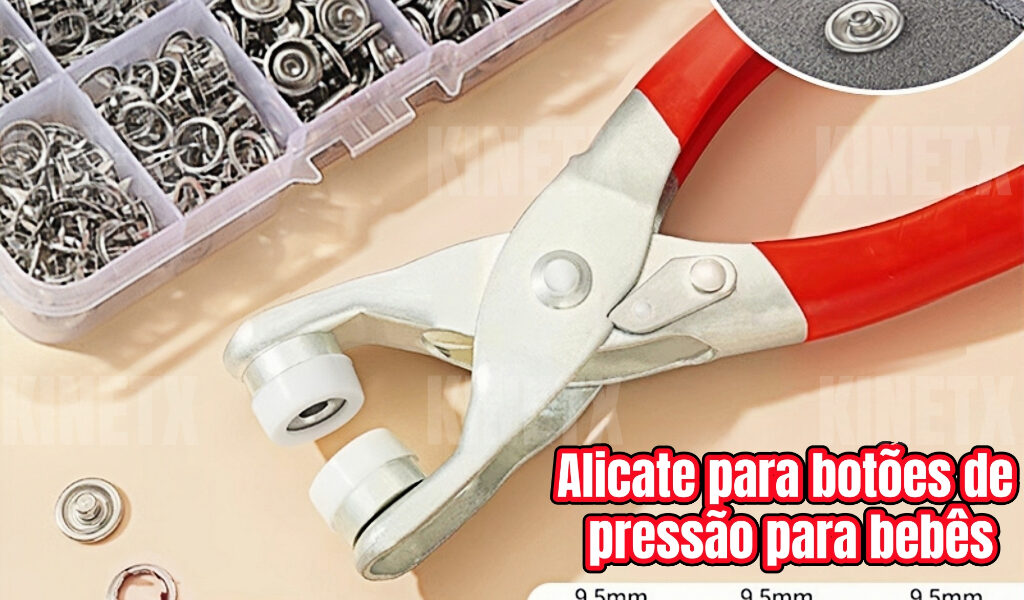 Alicate Aplicador Para Botão de Metal de Pressão Roupa Bebe com 100 Botões de Roupas 9.5mm 2 em 1 Versátil e Prático