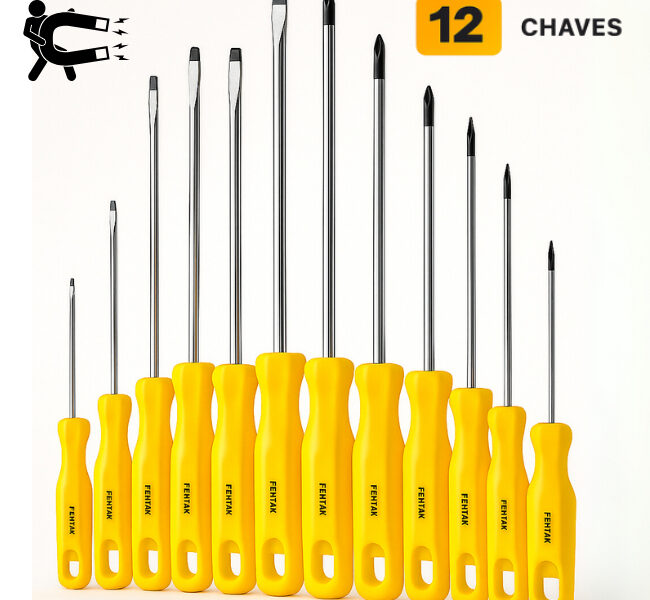 Jogo Conjunto Com 12 Chave de Fenda Phillips Kit Imantada Profissional Fertak Envio Imediato