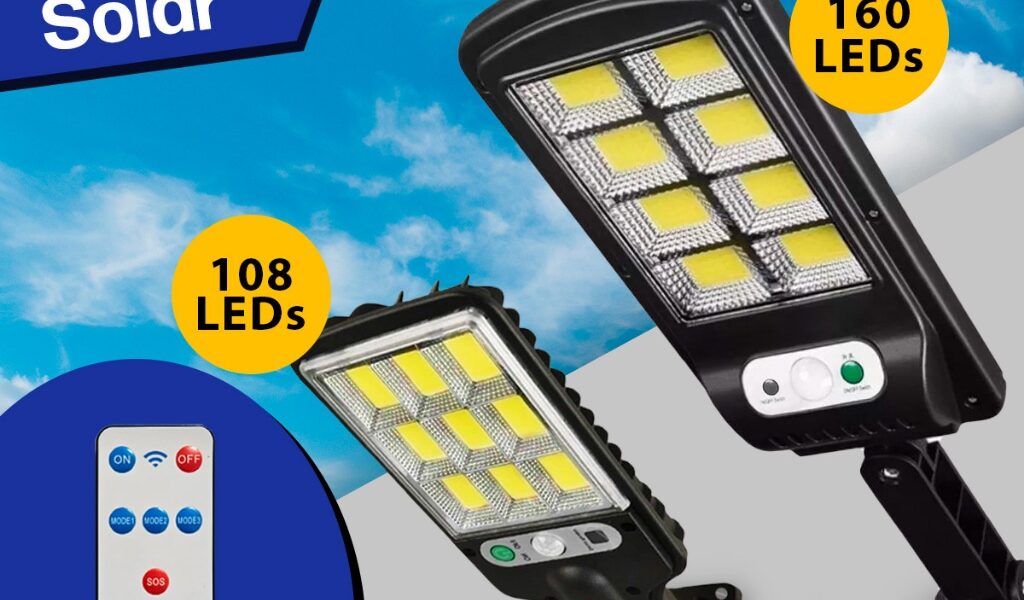 Luminária Solar Led 100W Mini Refletor Poste Cob Sensor de Presença Prova D'Água Potente