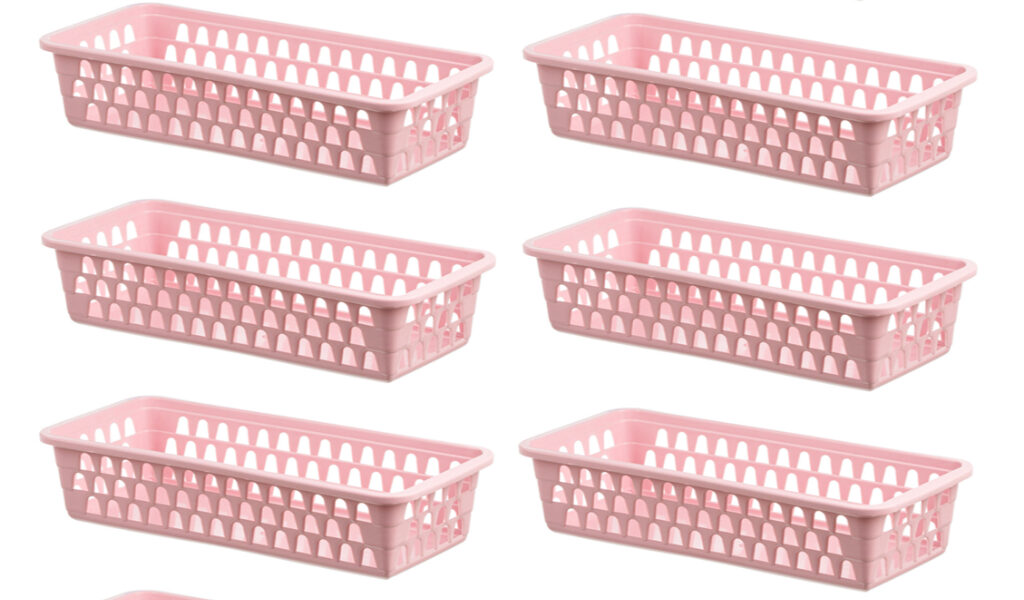 Kit 10 Cesto Organizador Multiuso Gaveta Retangular Branco Rosa Cestinho