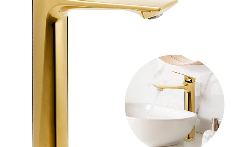 Torneira Banheiro Monocomando Bica Alta Inox 304 Luxo Dourada Gold 30cm Quente e Frio Yesop