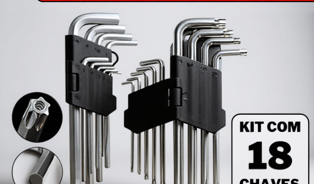 Jogo de Chave Torque Torx + Allen com 18 Peças Curta T10 até T50