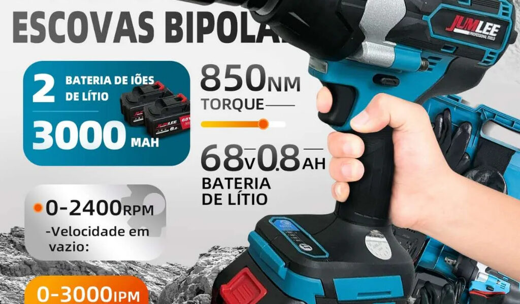 Chave de Impacto 68V 850Nm Brushless 2 Super Baterias 8.0Ah Furadeira e Parafusadeira Elétrica