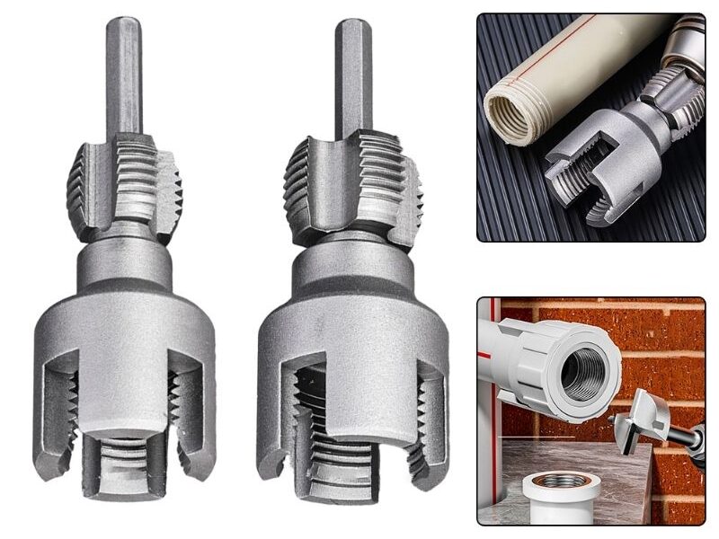 kit 2 Abridores de Roscas Interna e Externa em Tubos de PVC 1/2 3/4 com Encaixe Parafusadeira