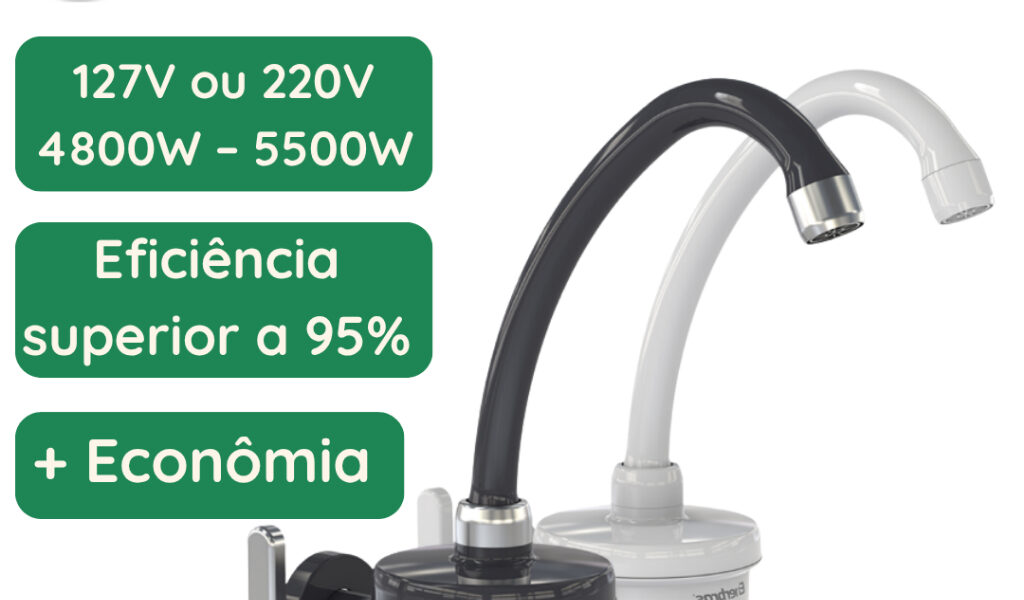 Torneira Elétrica 4T Plus Branca/Preta 127V 220V 4800W 5500W Enerbras com cromado