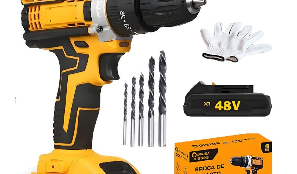 Parafusadeira Furadeira De Impacto Sem Fio 48V 1/2 Baterias Com Maleta e Acessórios Completo