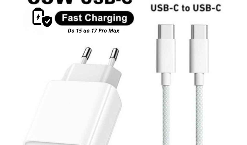 Carregador 35W iPhone 15 Pro Max Turbo Fonte USB-C + Cabo Tipo-C Tipo C de 1M Ou so cabo de 1m