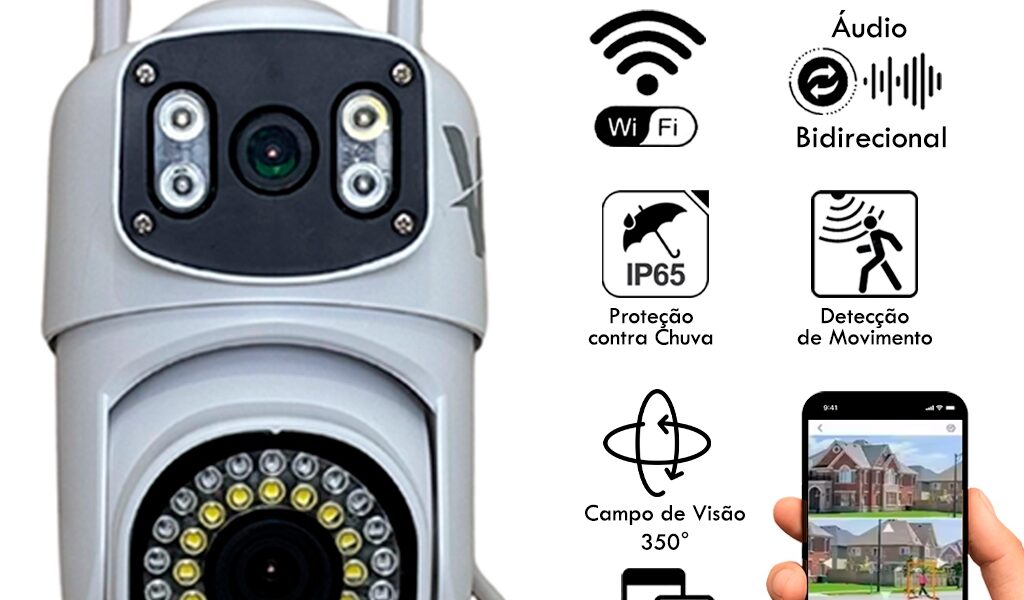 Câmera Inteligente V3 Wi-Fi 1080P Full HD Lente Dupla, IP65, Visão Noturna e Detecção de Movimento