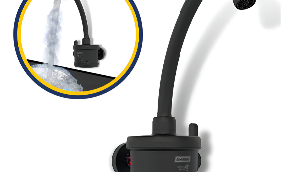 Torneira Eletrica Enerbras Agua Quente Cozinha Preta Parede Acabamento Acetinado