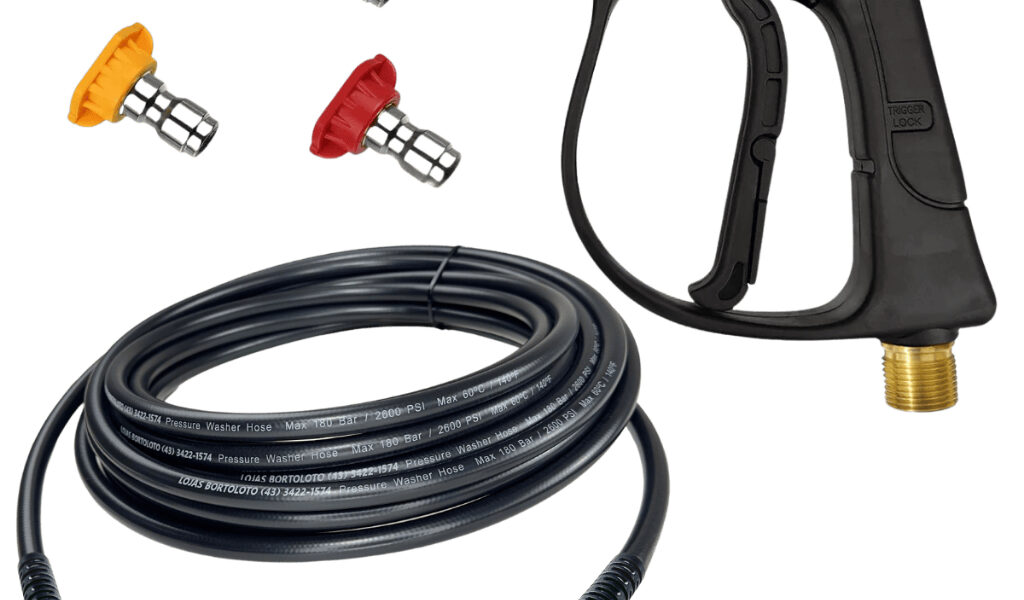 Kit Bico Curto Colorido + Mangueira Engate Rápido c/ Pistola p/ Lavadora Wap, Karcher e Electrolux