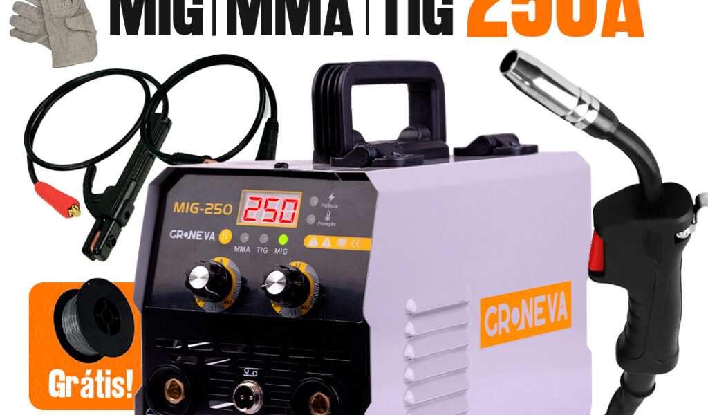 Máquina Solda Inversora 250a Sem Gás 3 Em 1 220v Groneva