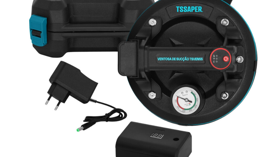 Ventosa Profissional a Bateria com Manômetro Sucção até 200kg Tssaper TSVENS5