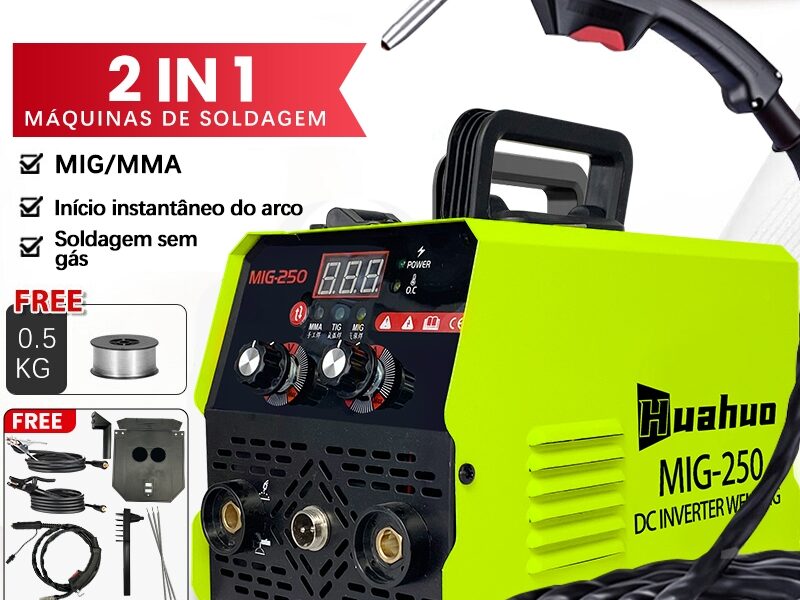MIG-250 Kit Máquina de solda + Mascara+ Acessórios portátil inversora de solda 110V/220V