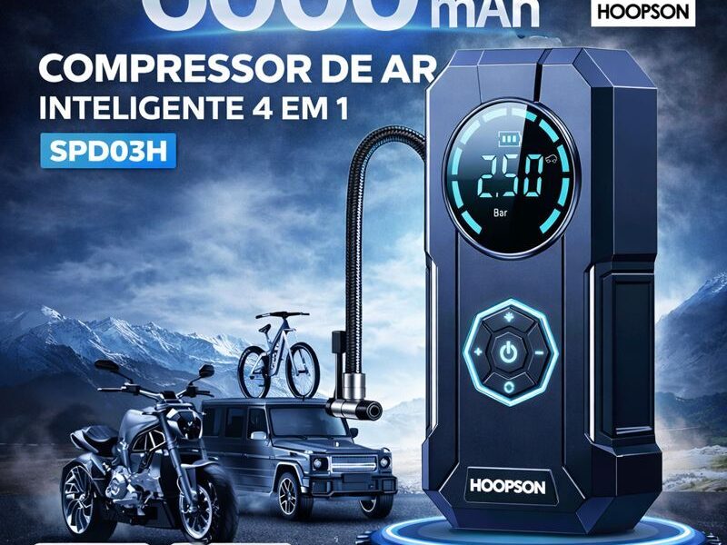 COMPRESSOR DE AR DIGITAL PORTÁTIL POWER BANK INFLADOR ELÉTRICO AUTOMÁTICO PARA CARRO MOTO BICICLETA