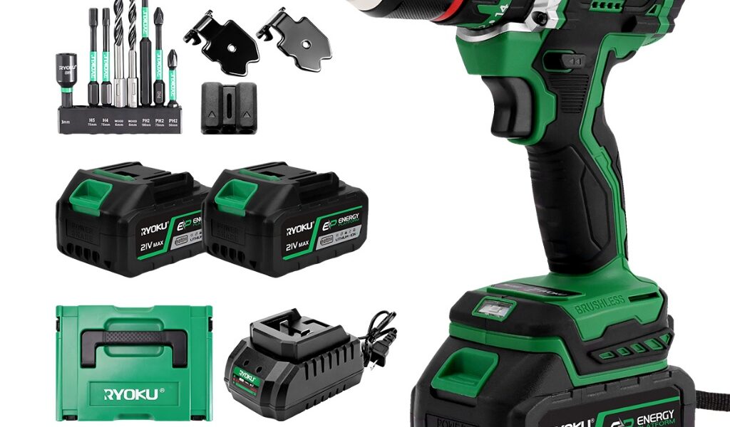 Furadeira Parafusadeira Impacto Brushless 2 Baterias RYOKU Com Maleta