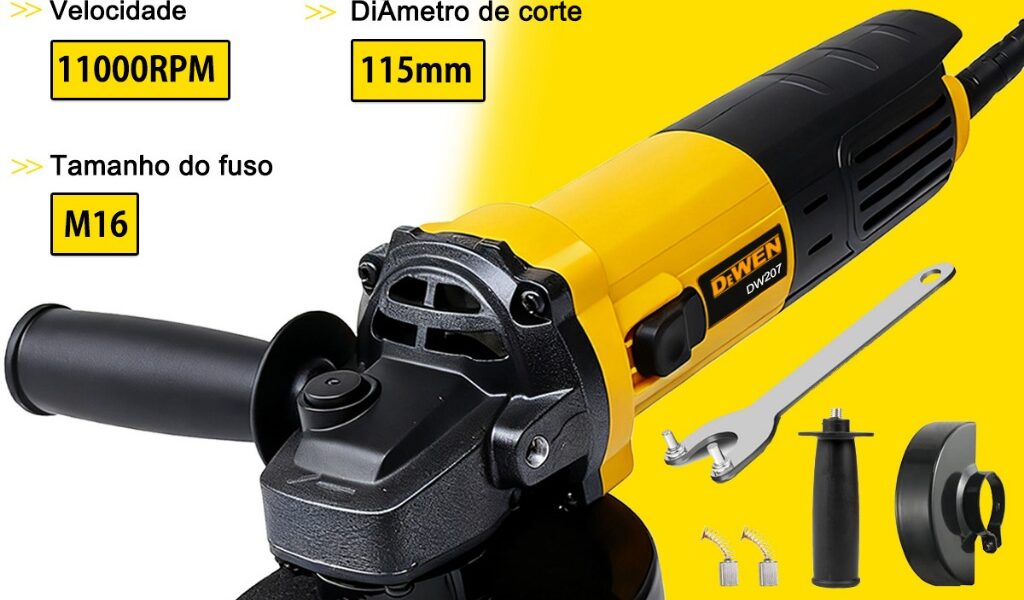 Esmerilhadeira Lixadeira Angular 860w,115mm,Interruptor liga/desliga Lateral Profissional Com 2 Discos