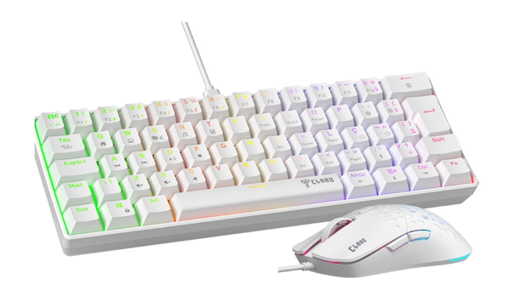 Kit Combo Teclado Mecanico Gamer + Mouse Gamer com Fio RGB Branco Reaver Clanm