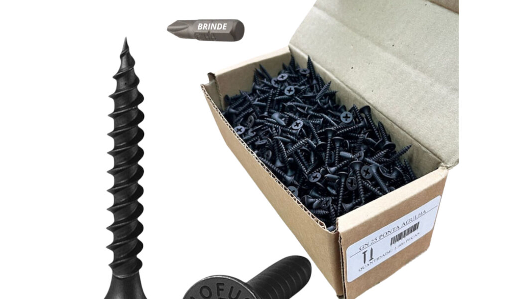 Parafuso Gn25 Drywall Agulha MOFUSO 3,5x25 1.000un +bit Grátis Acessório Parafusadeira Conjunto Fixação Forro Completo