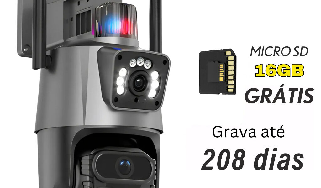 Camera Segurança Externa Lente Dupla 4k 6mp Sirene Policial, com sirene policia + MICROSD 16GB