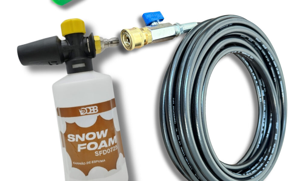 Kit Mangueira com registro engate rápido bicos coloridos e Snow Foam compatível lavadoras Wap