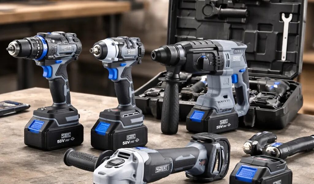 Kit De Ferramentas A Bateria 58v Brushless Com Maleta Profissional Parafusadeira Martelete Impacto