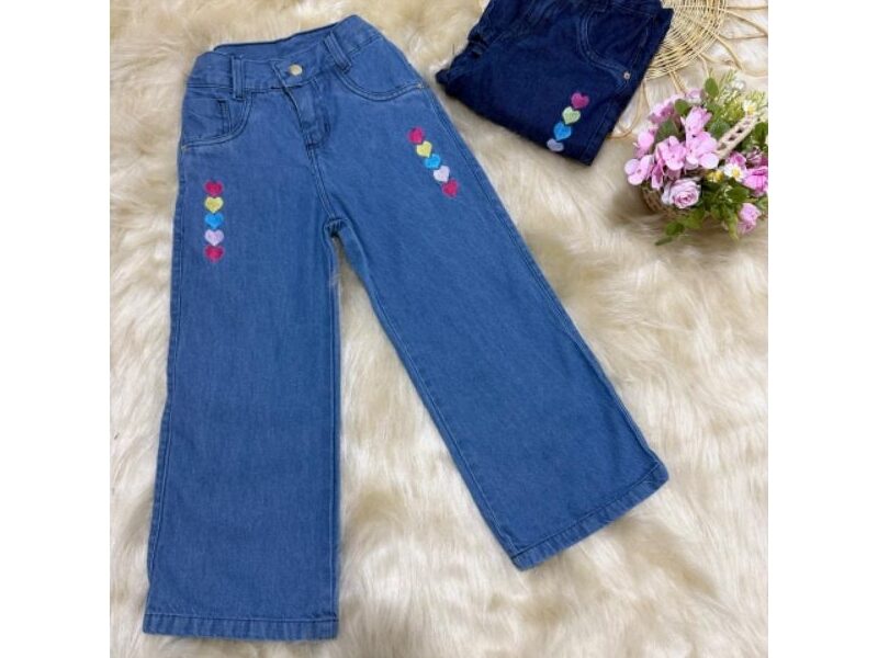 Calça Wide Leg Infantil e Juvenil Menina-Moderna, Elegante jeans100%