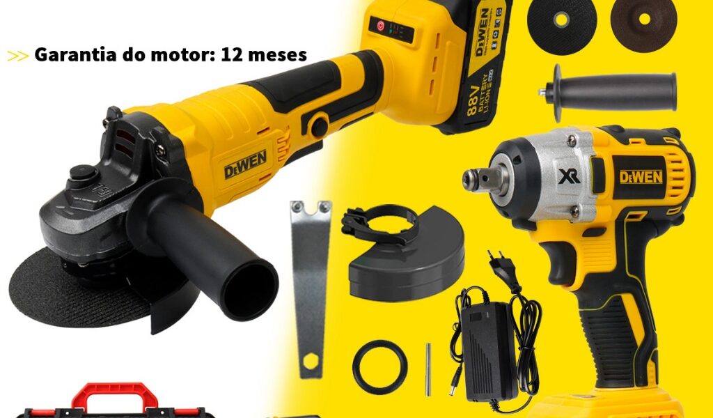 Esmerilhadeira Lixadeira Angular+Chave De Impacto Profissional 2 Bateria 88V Com Maleta e Acessórios
