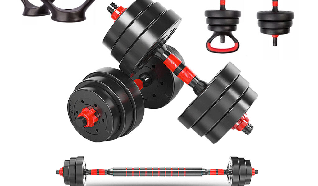 Kit Vermelho Halteres Aço Emborrachado 30kg Kettlebell Barra