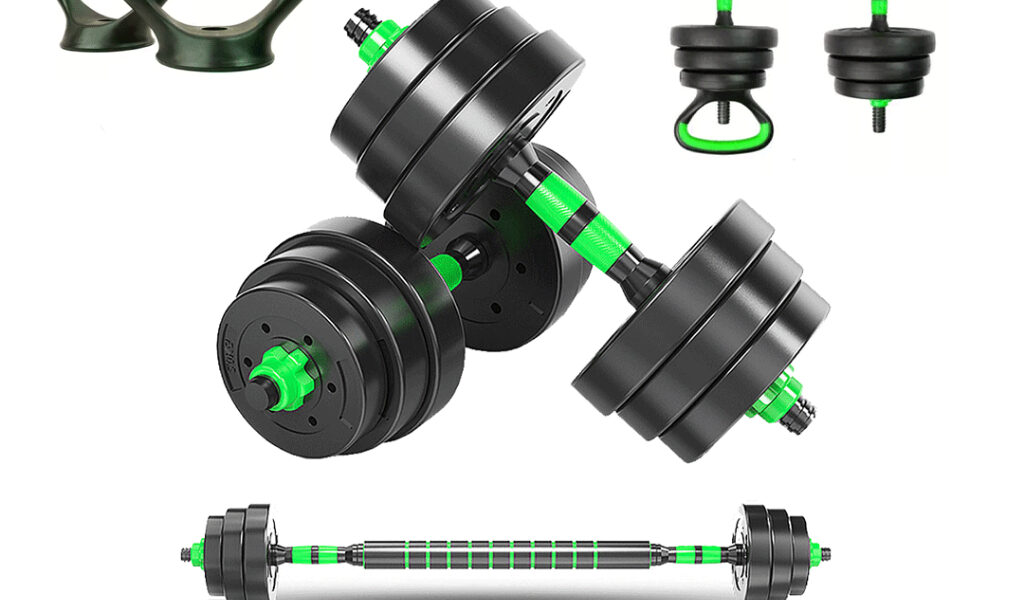 Kit Halteres Aço Emborrachado 30kg Kettlebell Barra Verde