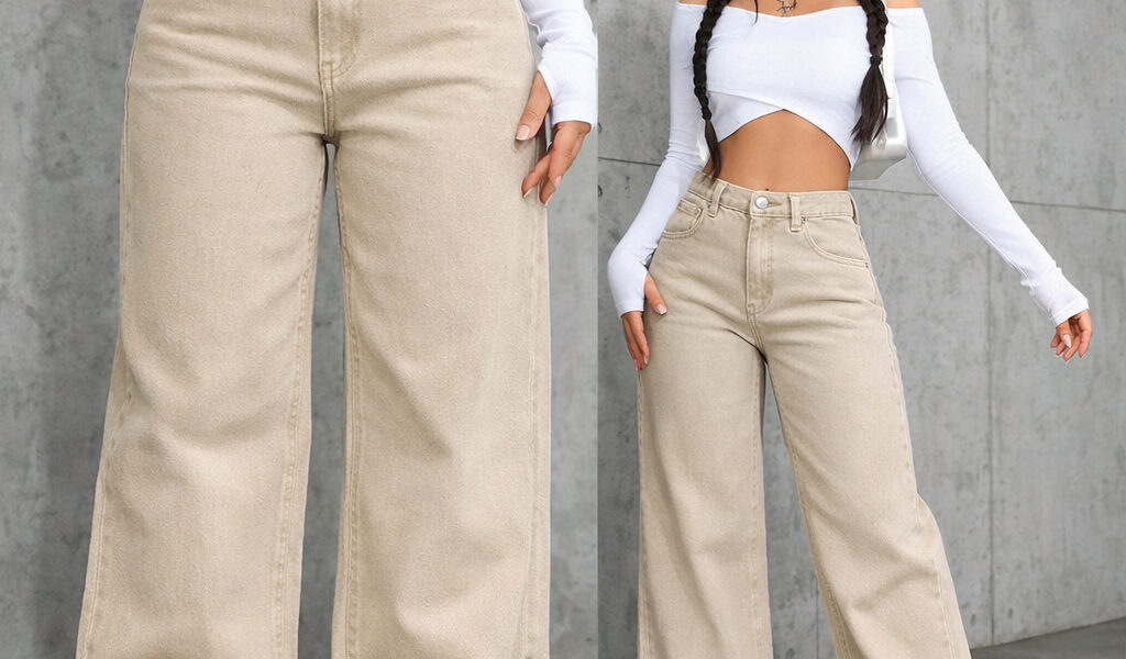 Calça Wide Leg Jeans Marmorizada Premium Levanta Bumbum Cintura Alta Perna Larga Calça Pantalona