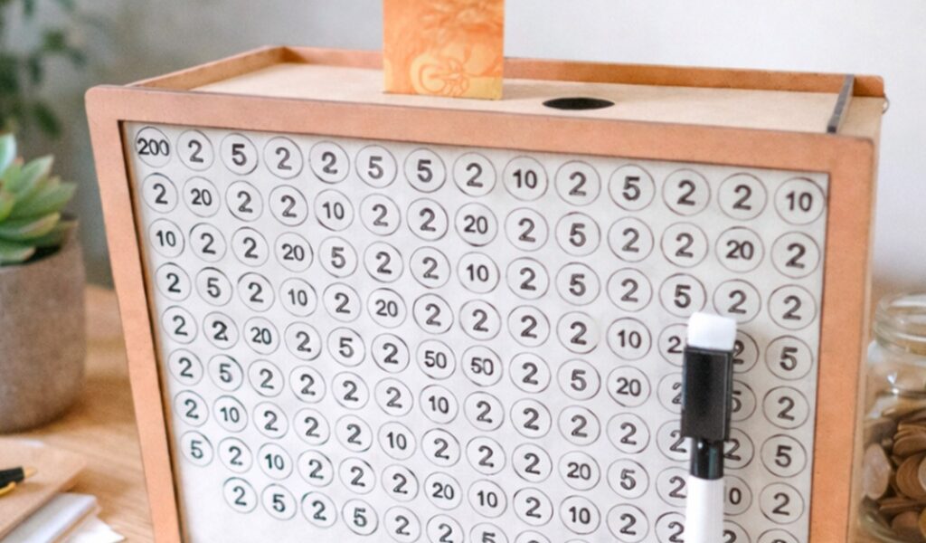 Cofre MDF Desafio 10 Mil 5 Mil 1 Mil Personalizado Com Caneta Caixa De Dinheiro Decorativa Organizadora Metas Financeira