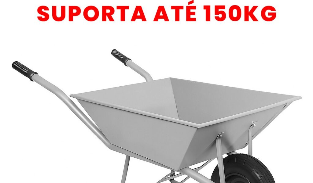 Carrinho de Mão 150Kg Reforçado Cinza Câmara Caçamba Extraforte Tipo Tramontina Carriola Construção