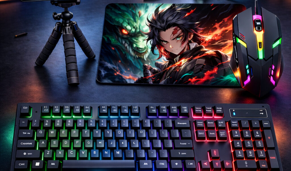 Kit Mobilador One Hand Gamer Completo Para Celular Com Teclado + Mouse Gamer Led RGB
