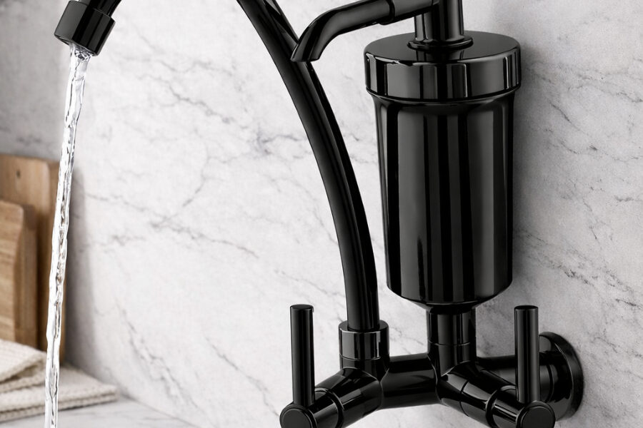 Torneira De Parede Com Filtro Preta Gourmet Cozinha Bica Alta 360° Purificador De Água Luxo