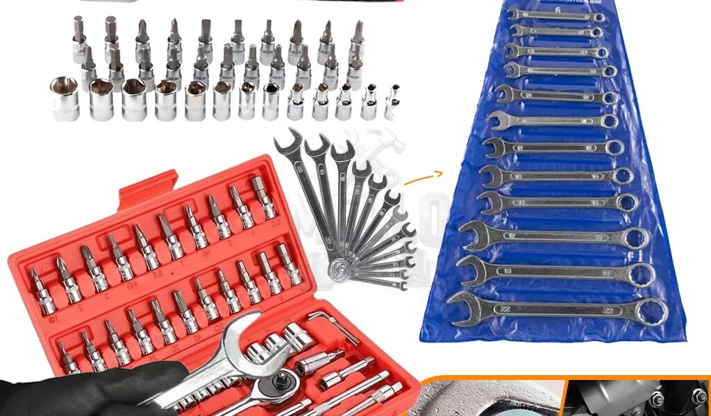 Jogo Kit Ferramentas 58 Peças Completo com Soquetes, Catraca, Bits e Chaves Combinadas – Jogo Profissional