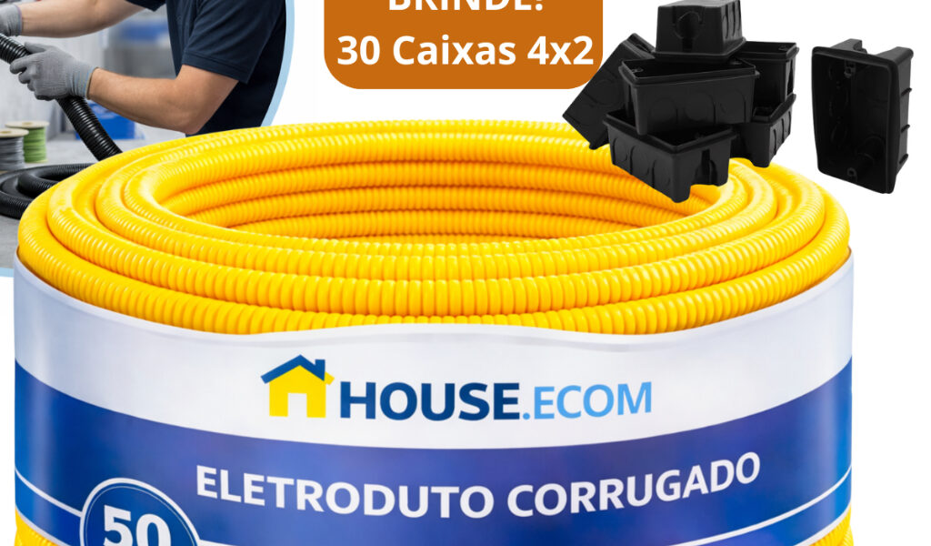 Conduíte Eletroduto 3/4 Corrugado Kit Rolo 50 Metros +30 Caixinhas 4x2 Preta