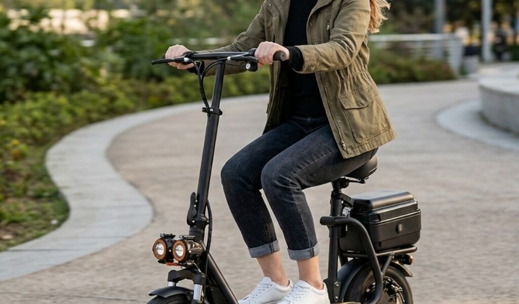 Scooter Elétrica 500W 48V com Banco, Baú Traseiro, Caixa de Som Bluetooth, LED e Freio a Disco