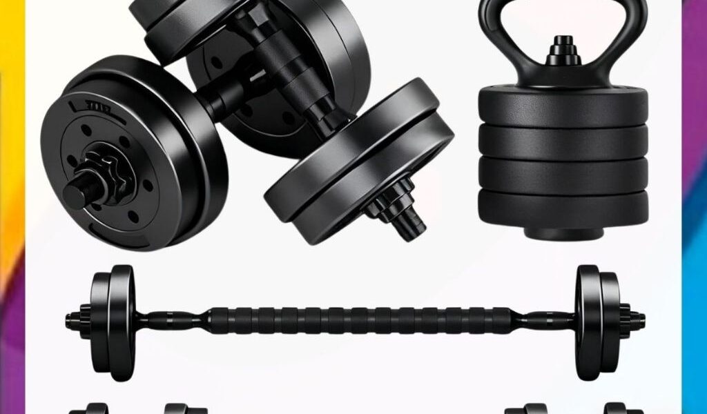 Kit 15kg - Halteres, Anilhas, Barras e kettlebell Ajustáveis - Treino em Casa Musculação