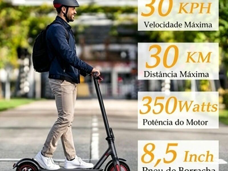 Patinete Elétrico Adulto 350W 36V, Bateria 7.5AH, 30km Alcance, Bluetooth, Portátil, Rodas 17